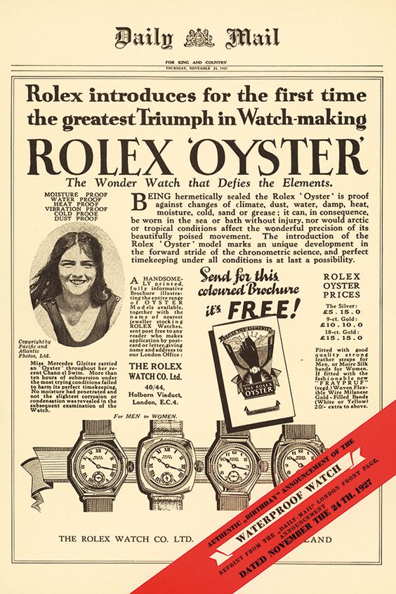 Ad for the Rolex Oyster in the Daily Mail ”Rolex Oyster Daily Mail Ad