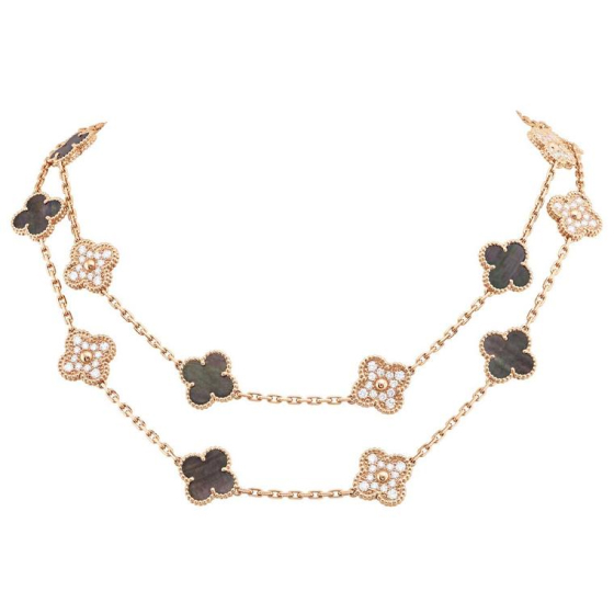 vintage-alhambra-necklace-in-grey-mother-of-pearl-and-rose-gold Van Cleef & Arpels Holiday Season 2020 Limited Edition Alhambra Pendant