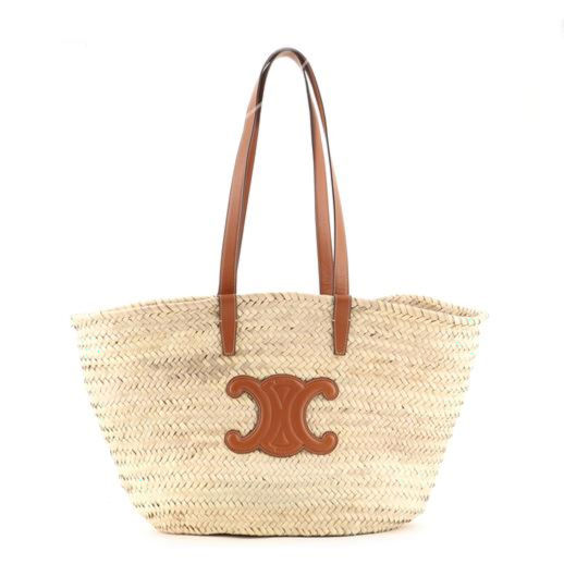Celine Triomphe Basket Shoulder Bag Raffia with Leather Large Celine Triomphe Basket Shoulder Bag Raffia with Leather Large