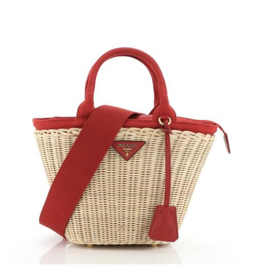 Prada Convertible Basket Bag Wicker with Canvas Prada Convertible Basket Bag Wicker with Canvas
